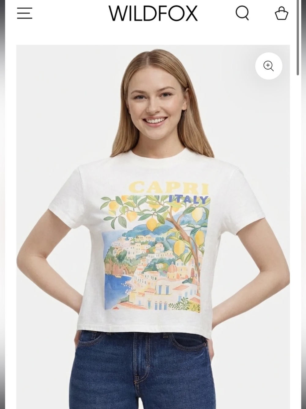 Capri Italy White Graphic Crop T-Shirt
